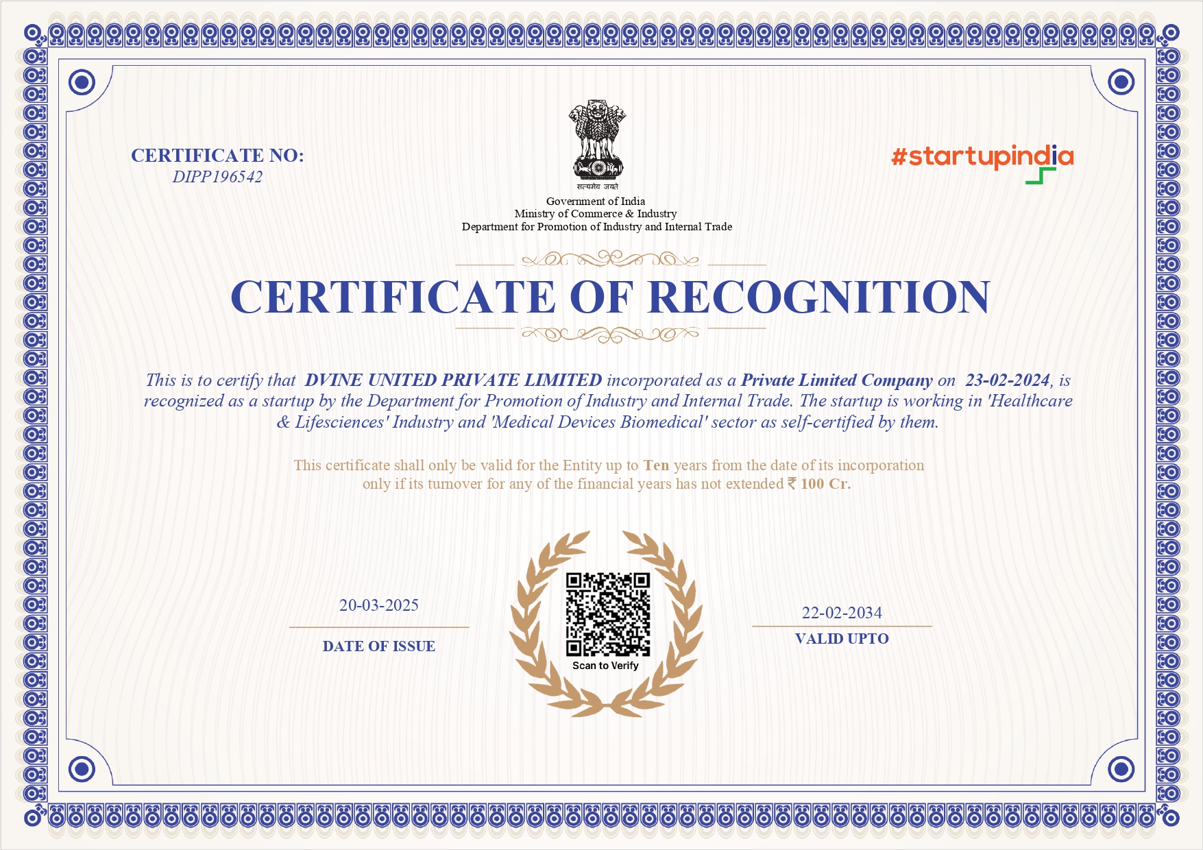 Recognition Certificate